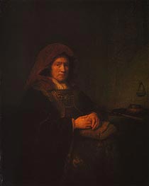 Old Woman Holding Glasses | Rembrandt | Painting Reproduction