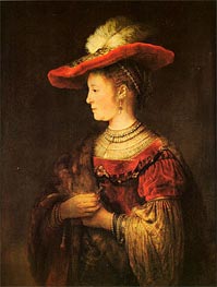 Saskia with a Bonnet, c.1642 von Rembrandt | Gemälde-Reproduktion