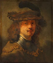 Self Portrait with a Velvet Beret and Gold Chain, c.1633/36 by Rembrandt | Painting Reproduction