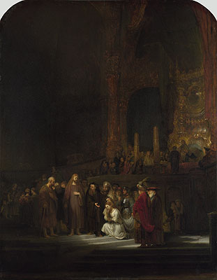 Christ and the Woman Taken in Adultery | Rembrandt | Painting Reproduction