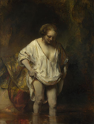 Eine Frau badet in einem Bach (Hendrickje Stoffels) | Rembrandt | Gemälde Reproduktion
