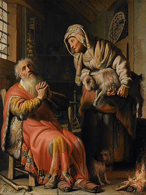 Tobit and Anna with a Kid | Rembrandt | Painting Reproduction