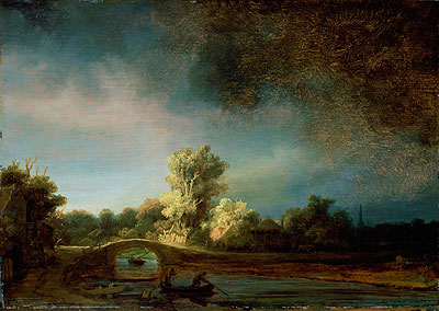 Landscape with Stone Bridge, c.1638 | Rembrandt | Painting Reproduction