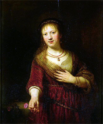Saskia with a Red Flower, 1641 | Rembrandt | Painting Reproduction
