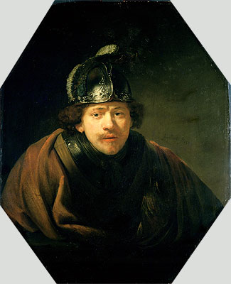 Self Portrait with Helmet, 1634 by Rembrandt | Painting Reproduction