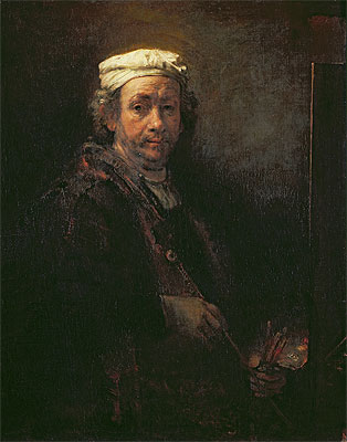 Self Portrait at his Easel, 1660 by Rembrandt | Painting Reproduction