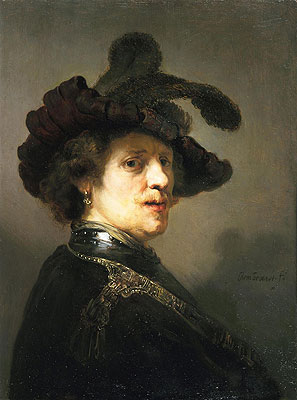 Portrait of a Man with Hat with Plume, c.1635/40 | Rembrandt | Gemälde Reproduktion
