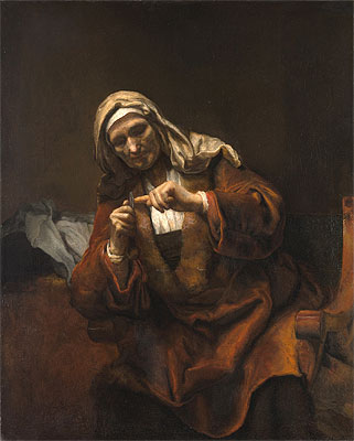 Old Woman Cutting Her Nails, 1648 | Rembrandt | Painting Reproduction