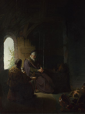 Anna und der blinde Tobias, a.1630 von Rembrandt | Gemälde-Reproduktion