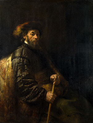Ein sitzender Mann mit einem Stock | Rembrandt | Gemälde Reproduktion