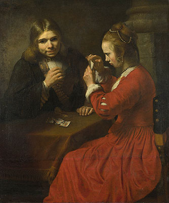 Ein junger Mann und ein Mädchen, die Karten spielen | Rembrandt | Gemälde Reproduktion