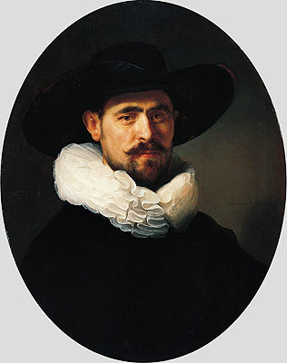 Porträt eines bärtigen Mannes mit breitkrempigem Hut, 1633 von Rembrandt | Gemälde-Reproduktion