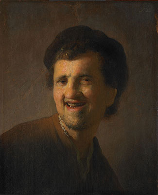 Lachender junger Mann (Selbstbildnis), 1630 von Rembrandt | Gemälde-Reproduktion