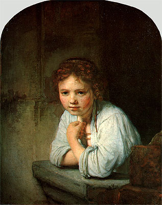 Junges Mädchen am Fenster | Rembrandt | Gemälde Reproduktion