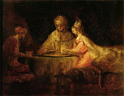 Ahasuerus, Haman and Esther, 1660 | Rembrandt | Gemälde Reproduktion