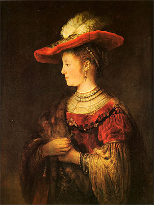 Saskia with a Bonnet, c.1642 | Rembrandt | Painting Reproduction