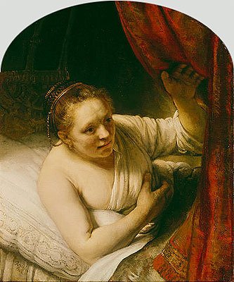 Sarah Expects Tobias in the Wedding Night, c.1645 | Rembrandt | Gemälde Reproduktion