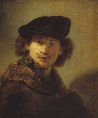 Self Portrait with Velvet Cap and a Cloak with Fur Collar, 1634 | Rembrandt | Painting Reproduction