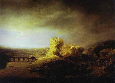 Landscape with a Long Arched Bridge | Rembrandt | Painting Reproduction