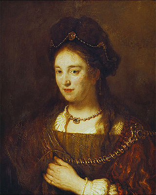 Halbfigur einer Frau mit Barett, 1643 | Rembrandt | Gemälde Reproduktion