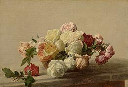 Bowl of Roses on a Marble Table, 1885 by Fantin-Latour | Painting Reproduction