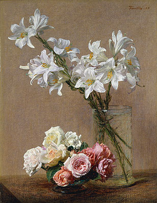 Rosen und Lilien, 1888 | Fantin-Latour | Gemälde Reproduktion
