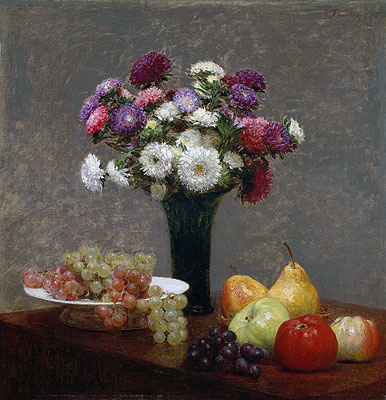 Asters and Fruit on a Table, 1868 | Fantin-Latour | Painting Reproduction