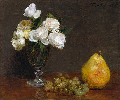 Stillleben mit Rosen und Früchten, 1863 | Fantin-Latour | Gemälde Reproduktion