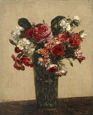 Still Life with Roses and Asters in a Glass, 1877 by Fantin-Latour | Painting Reproduction
