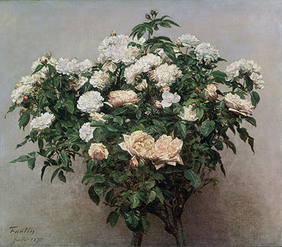 Still Life with White Roses, 1875 by Fantin-Latour | Painting Reproduction