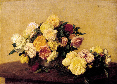 Roses in a Bowl and Dish, 1885 | Fantin-Latour | Painting Reproduction