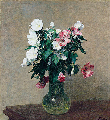 White and Pink Mallows in a Vase | Fantin-Latour | Painting Reproduction