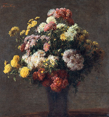 Chrysanthemums In Vase, 1875 by Fantin-Latour | Painting Reproduction