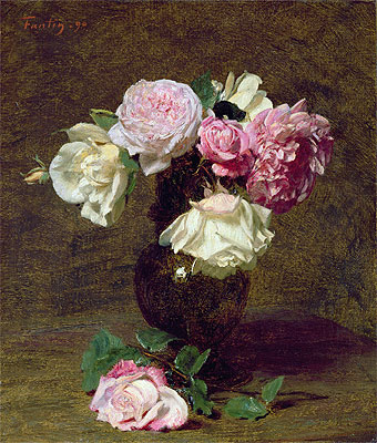 Pink and White Roses, 1890 by Fantin-Latour | Painting Reproduction