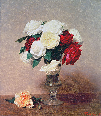 Roses in a Vase with Stem, 1890 | Fantin-Latour | Painting Reproduction