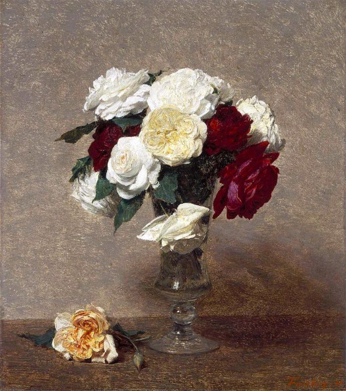 Roses in a Vase with Stem | Fantin-Latour | Painting Reproduction