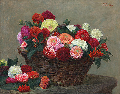 Basket of Dahlias | Fantin-Latour | Painting Reproduction