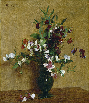 Sweet Peas in a Vase, 1888 | Fantin-Latour | Painting Reproduction