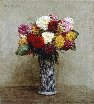 Dahlias in a Chinese Vase, 1874 | Fantin-Latour | Painting Reproduction