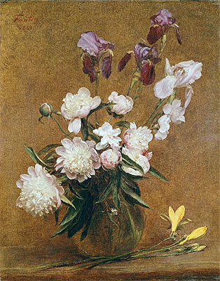 Blumenstrauß mit Pfingstrosen und Iris, 1883 von Fantin-Latour | Gemälde-Reproduktion