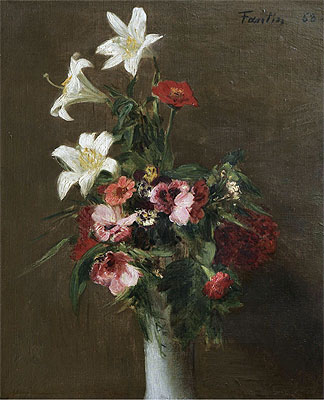Flowers in a Porcelain Vase, 1863 | Fantin-Latour | Painting Reproduction