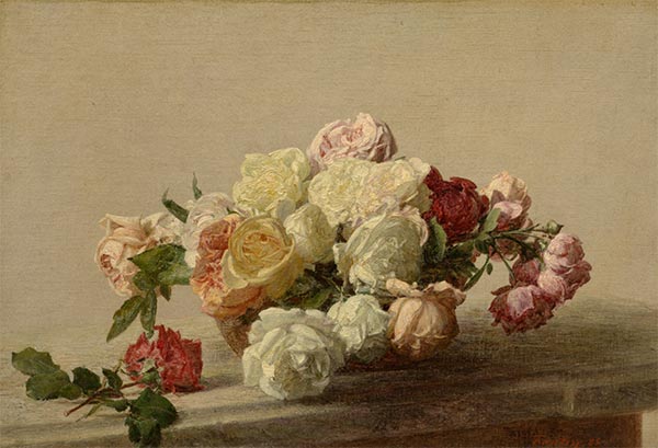 Schale mit Rosen auf einem Marmortisch, 1885 von Fantin-Latour | Gemälde-Reproduktion