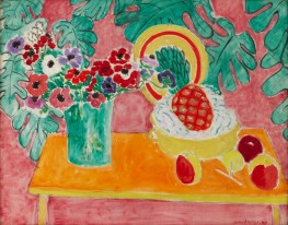 Anemonen und Ananas auf rosa Hintergrund | Matisse | Gemälde Reproduktion