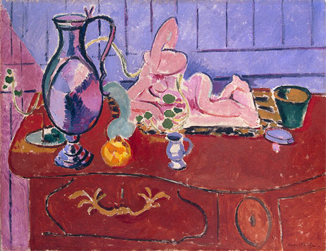 Pink Statuette and Jug on a Red Chest of Drawers, 1910 by Matisse | Painting Reproduction