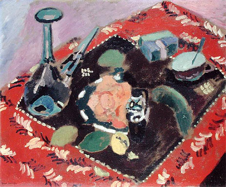 Dishes and Fruit on a Red and Black Carpet, 1906 | Matisse | Gemälde Reproduktion