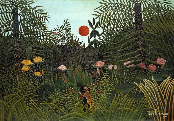 Urwaldlandschaft mit untergehender Sonne, 1910 | Henri Rousseau | Gemälde Reproduktion