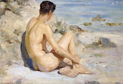 Boy on a Beach | Tuke | Painting Reproduction