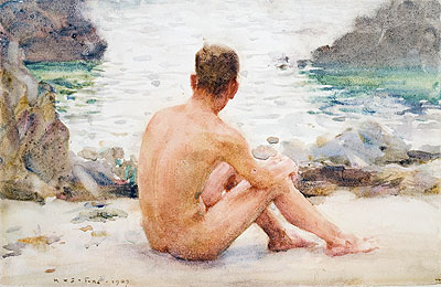 Charlie Seated on the Sand, 1907 | Tuke | Painting Reproduction