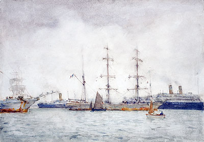Ships in Harbour, c.1919 | Tuke | Gemälde Reproduktion