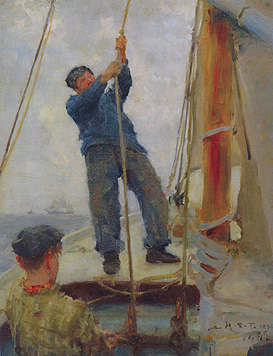 Hoisting the Mainsail, 1890 | Tuke | Painting Reproduction
